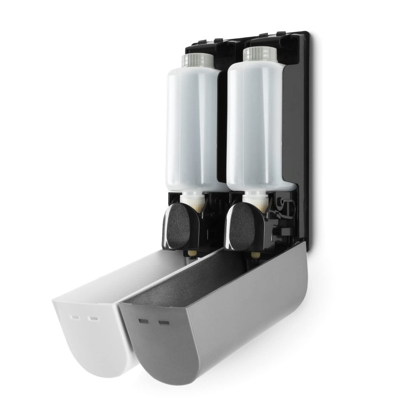 EZPULL Duo Wall Mounted Shampoo Soap Shower Dispensers with 2x350ml Refillable Bottles, White/Silver - Image 4